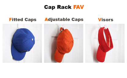 Perfect Curve Hat Organizer Cap Rack FAV | Hat Racks | Hold up to 40 caps | Over Door Organizer for Baseball Hat | Fitted & Adjustable Caps & Visors | Door Slam Proof | 2 Straps | White