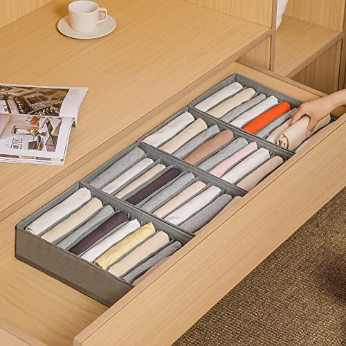 4 Packs T-shirt Drawer Organizers for Clothing,10 Grids Compartment Wardrobe Storage Box, Washable Clothes Organizer for Folded Clothes, T-shirt, Legging, Silk Scarve
