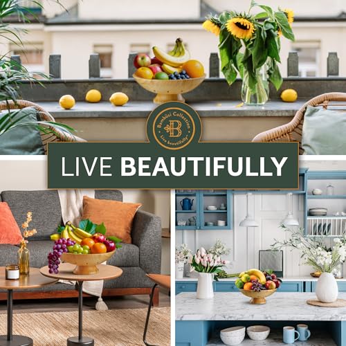 Wooden Fruit Bowl for Kitchen Counter, Bamboo Pedestal Fruit Basket, Vented | Keeps Produce Fresh Longer, Airflow Holes Reduce Trapped Moisture, Anti Slip Base, Holds Bananas and Vegetables, Frutero