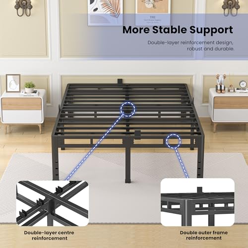 Queen Size Metal Platform Bed Frame, 24 Inch Dual-Layer Heavy Duty Base | 2-in-1 Base, 4000LBS Load Capacity, Noise-Free, Round Corner Legs, 4 Mattress Stoppers, Easy Assembly, No Box Spring need