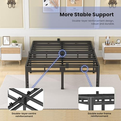 Queen Size Metal Platform Bed Frame, 24 Inch Dual-Layer Heavy Duty Base | 2-in-1 Base, 4000LBS Load Capacity, Noise-Free, Round Corner Legs, 4 Mattress Stoppers, Easy Assembly, No Box Spring need