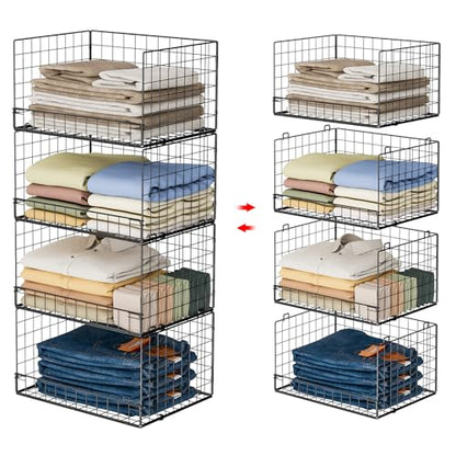 4-Tier Stackable Closet Organizers and Storage Shelves, Foldable Closet Shelf Organizer, Black(Patent Protection)(Patent No. 30022416)