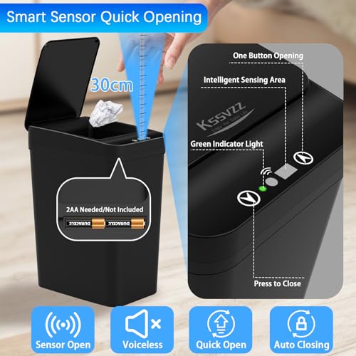 Kssvzz 3 Pack Automatic Small Bathroom Trash Can with Lid (2.5 Gallon) | Touchless Garbage Can, Motion Sensor Smart Trash Bin, Slim Trashcan, Waterproof Plastic Wastebasket for Bedroom Office