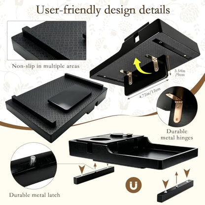 2-in-1 Bamboo Couch Tray – Insert & Flat Sofa Organizer with Anti-Slip Base,360° Rotating Phone Holder,Cup Holder, 15.3x9.8 in, Fit Seat Gaps or Armless,Sectional Sofa