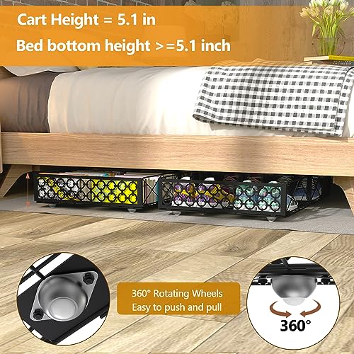 NADAMOO Under Bed Storage with Wheels, Low Profile Rolling Organizer Bins | Ultra-low 5.4" Height, 360° Swivel Casters, Strong Metal Containers Hold Shoes, Clothing, Toys, Dorm & Home Use, 2 Pack