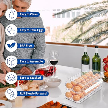 Egg Holder for Fridge, Automatic Rolling Egg Organ... (Clear | Plastic)