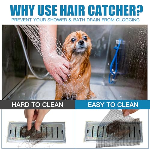 2 Pack 4 Inch x 33 ft Linear Shower Drain Hair Catcher Screen Disposable Adhesive Cutable Mesh Shower Drain Cover Stickers for Linear DIY Floor with Removal Tool for Bathroom Kitchen Bathtub
