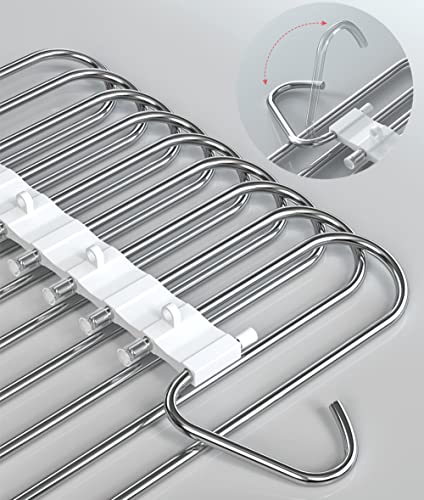 9 Layers Pants Hangers Space Saving Non-Slip Closet Organizer 2 Pack | Metal Space Saving Hangers Multi-Layer Multifunctional Rack Closet Organizers and Storage for Skirts Jeans Trousers(White)