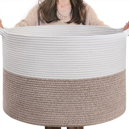 INDRESSME XXXLarge Woven Rope Blanket Basket Living Room Brown, 90L | 21.7" x 13.8" Storage baskets for toys laundry & pillows. Fits living room, bedroom or nursery décor. Soft-touch with handles