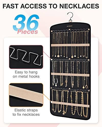 BAGSMART Hanging Jewelry Organizer, Necklace Holder 1 Piece, Large, Black | Anti-tangle Hanging Jewelry Organizer with Storage Bag