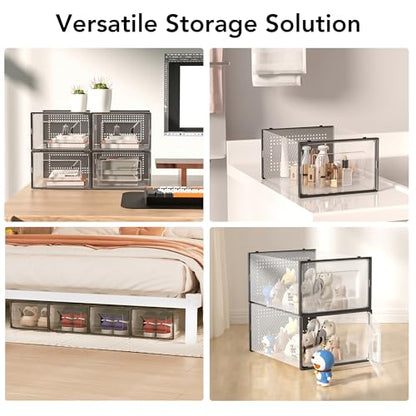 Foluck X-Large 15 Pack Shoe Storage Organizer Box Clear Plastic Stackable | Interlocking Design, Sturdy Dustproof Breathable, Fits Men's Size 10 Women's Size 11, for Closet Entryway Under Bed