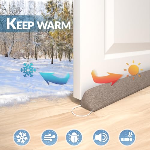 SYIPO Triangle Door Draft Stopper，35.4" Weighted Under Door Draft Blocker Bottom Door Seal Noise & Air，Interior Sound Proof Door Snake Draft Insulation Stopper | Warm in Winter & Cool in Summer，Brown