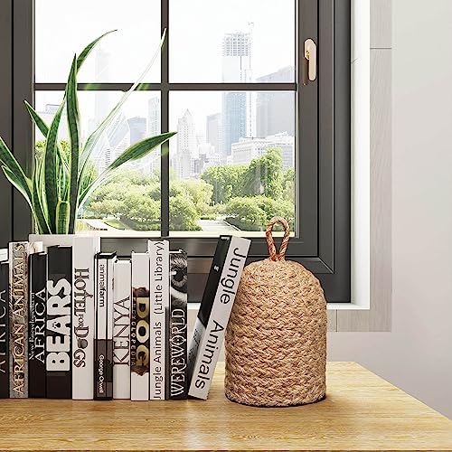 PEMAR Handwoven Jute Door Stopper with Handle – Weighted Door Stop for Indoor Use, Floor-Friendly Felt Base, Warm Handcrafted Home Accent (5.2 lb)