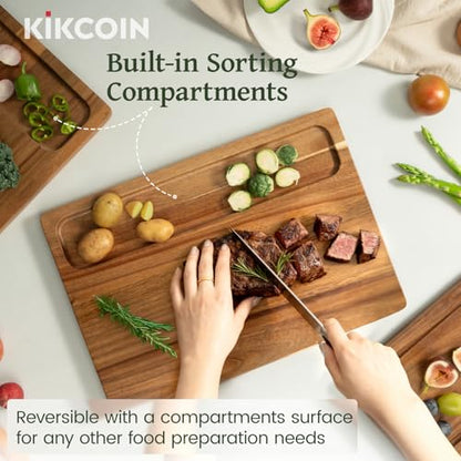 Kikcoin Acacia Wood Cutting Board Set of 3, Wooden Cutting Boards for Kitchen with Deep Juice Grooves, Butcher Block Wooden Chopping Board for Meat, Large Solid Charcuterie Boards Serving Tray