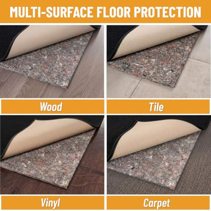 Ottomanson 3' x 10' Non-Slip Rug Pad Gripper 1/4 Inch Thick Dual Surface Felt + Rubber Gripper - Safe for All Floors, Brown