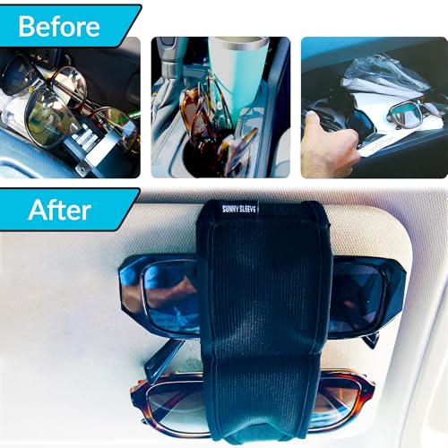 Sunglasses Holder for Car Visor – Dual Storage Holds 2 Pairs | One-Hand Operation, Scratch-Proof, Universal Fit | Glasses Organizer for Vehicle Visor (Black)