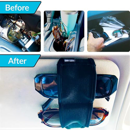 Sunglasses Holder for Car Visor – Dual Storage Holds 2 Pairs | One-Hand Operation, Scratch-Proof, Universal Fit | Glasses Organizer for Vehicle Visor (Black)