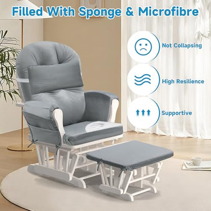 6 PCS Glider Rocker Replacement Cushions with Storage Side Pocket,Foam & Microfiber Filling, Non-Slip & Washable,Thickened & Supportive Velvet Rocking Chair Cushion Set(Gray)