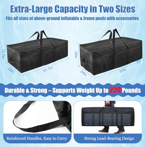PJT Extra Large Storage Bag for Above Ground Inflatable Frame Pools, Waterproof UV Resistant Storage Tote for Pool Accessories with 4 Reinforced Handles