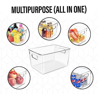 Clear Plastic Storage Bins, Perfect for Kitchen Organization or Pantry Organization and Storage, Laundry Room, Fridge, Freezer Organizer Plastic Storage Containers for Organizing, Cabinet Organizers