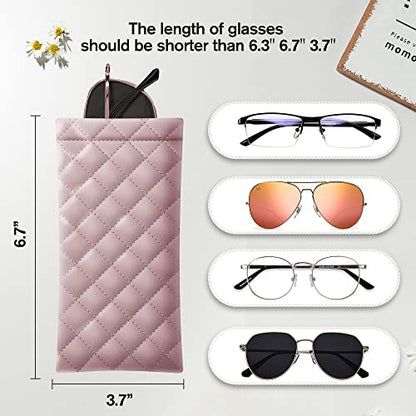 Squeeze Top Sunglass Pouch - Portable Sunglass Organizer Pouch Bags Soft PU Leather Glasses 2 Pack