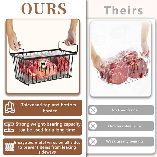 Enhanced Leak-Proof Bottom, Freezer Organizer Bins for 7 Cu.Ft,4 Pack | Stackable Chest Freezer Organizer Bins, Baskets with Handles, Leak-proof Wire Storage Container Baskets for Sort Frozen Meats