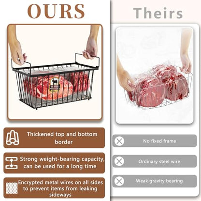 Enhanced Leak-Proof Bottom, Freezer Organizer Bins for 7 Cu.Ft,4 Pack | Stackable Chest Freezer Organizer Bins, Baskets with Handles, Leak-proof Wire Storage Container Baskets for Sort Frozen Meats