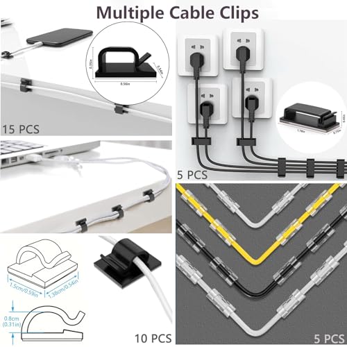327 PCS Cable Management Kit 4 Cable Cable Sleeves,65 Cable Clips | 13Cord Holders,25 Roll Cable Organizer Straps,200 Fastening Cable Ties,20 Cable Zip Tie Mounts for Computer