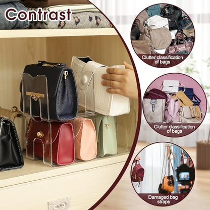 frtzal Purse Handbag Organizer 4 Sections Bag Closet Shelf Divider Purse Display Stand Handbag Storage Organizer Clear Desk File Sorter Stand Holder Bookshelf 13 x 6 x 5 Inches (4pcs upright)
