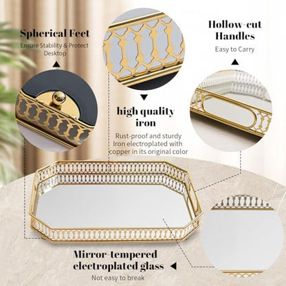 Vintage Gold Mirrored Vanity Mirror Tray Decorativ... (Gold)
