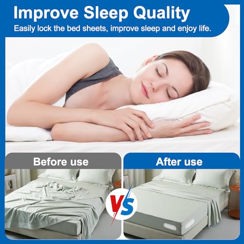 Bed Sheet Holders for Corners, Upgraded Dual-Side Lock Design Sheet Grippers, 4Pcs Heavy Duty Non-Slip Fitted Sheet Clips, Keep Sheets Firm & Tight, Universal Fit for All Mattresses, Easy Installation