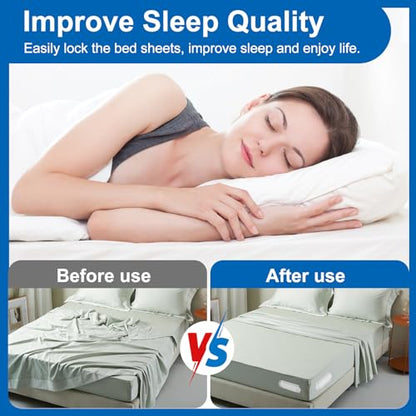 Bed Sheet Holders for Corners, Upgraded Dual-Side Lock Design Sheet Grippers, 4Pcs Heavy Duty Non-Slip Fitted Sheet Clips, Keep Sheets Firm & Tight, Universal Fit for All Mattresses, Easy Installation