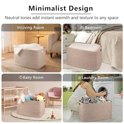 OIAHOMY 118L XXXLarge Cotton Rope Storage Basket, Oversized Blanket Basket, Used for Organizing Dirty Clothes in Living Room, Bedroom, Nursery, Dog Toy Storage Bins, 25" x 17" x 16",Brown variegated