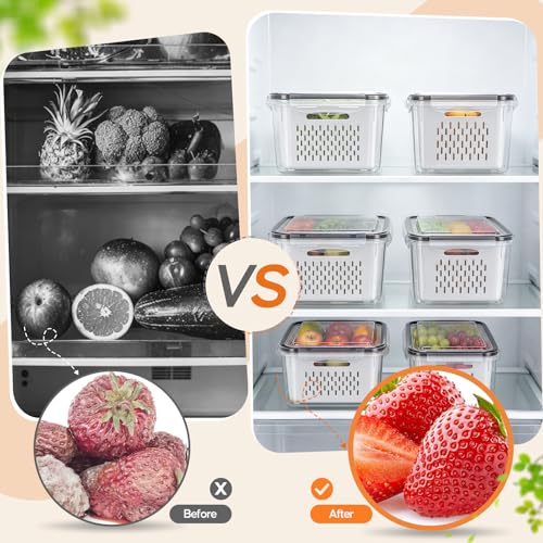Fruit Storage Containers for Fridge with Removable Colander, 6 Pack