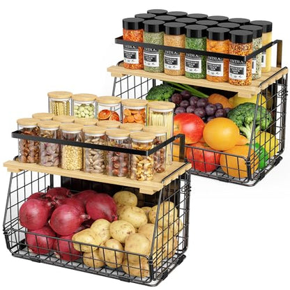 2 Pack Magnetic Shelf for Fridge, Fruit Potato Onion Storage Bins | Magnetic Basket with Lid, Side of Fridge Storage, Produce Basket for Fruits Vegetables Spices, Kitchen Pantry Organizer