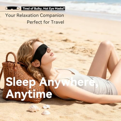 Ultra-Thin Sleep Mask for Travel & Outdoor, 0.3mm & 5g, Breathable Total Blackout Eye Mask, 99.7% Sun Blockout with Portable Leather-Feel Pouch for Beach, Camping, Flights & Office Nap (BLACKk)
