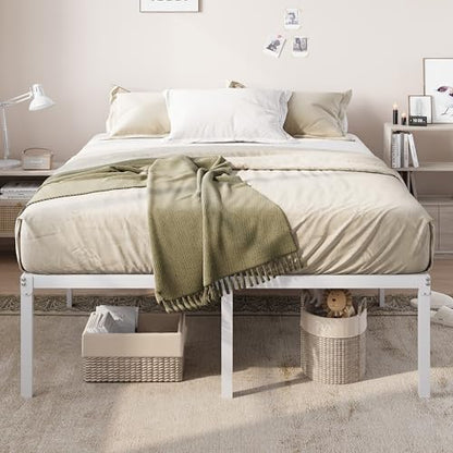Allewie Full Size Bed Frame, 18 Inch Metal Platform Beds with Storage Space, No Box Spring Needed and Easy Assembly, White