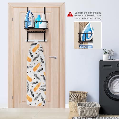 TJ.MOREE Over the Door/Wall Mount Ironing Board Hanger, Laundry Room Iron and Ironing Board Caddy Storage for Water Mister, Fabric Sprays, Laundry Detergent