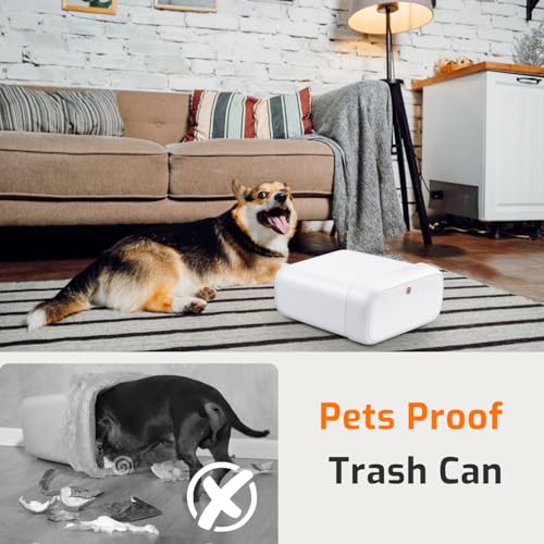 Small Bathroom Trash Can with Lid, 2.6 Gallon Garbage Can with Pop-Up Lid | Press Top Lid, Dog Proof, Slim for Small Space, Premium Plastic, Easy to Use Waste Basket for Room, Office, Toilet, Rv, White