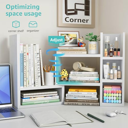 NUTIKAS Desk Shelves Desktop Organizer Shelf - White Office Organization for Top of Desk Organizers and Accessories Corner Bookshelf Table Top Shelving Small Hutch Decorations for Women Office