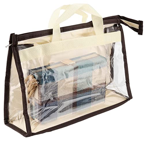 18 Pack 3 Sizes Clear Handbag Storage, Clear Purse Protector Bag with Zipper and Handle Purse Storage Dust Bags for Closet, Beige and Transparent
