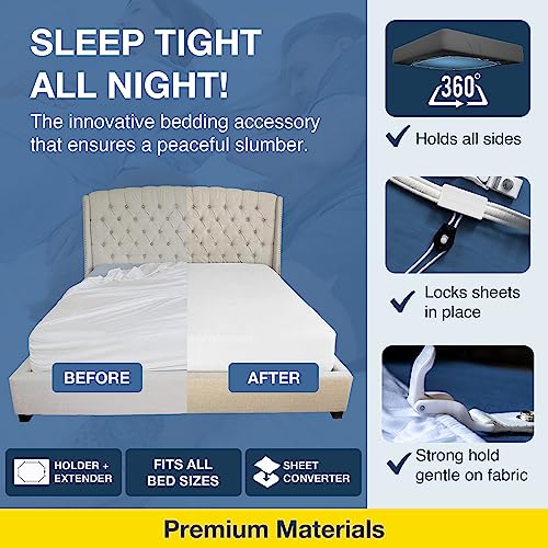 Sheet Holder Straps - Heavy Duty Gripper Clips - Strengthened Parachute Cord - 360 Degree Bed Sheet Tightener - Strongest and Effective Extender - Fits All Mattress Sizes