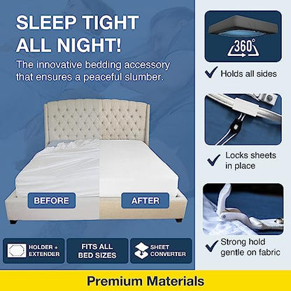 Sheet Holder Straps - Heavy Duty Gripper Clips - Strengthened Parachute Cord - 360 Degree Bed Sheet Tightener - Strongest and Effective Extender - Fits All Mattress Sizes