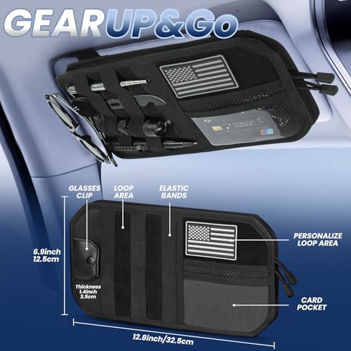 LEPHYON Molle Visor Organizer for Car, 1000D Polyester Tactical Panel Sun Glasses Holder with Zipper Pockets, Adjustable Straps for SUV Truck Pickup Patrol Car Storage (Black)