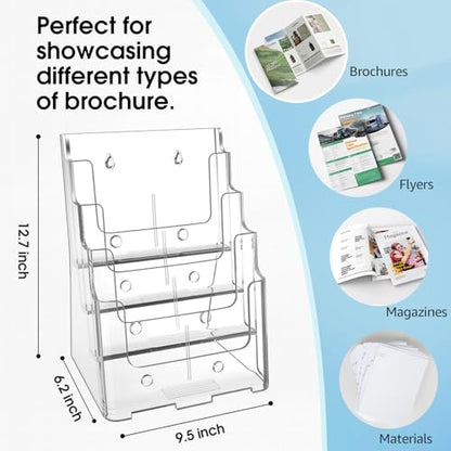 MaxGear 4 Tier Brochure Holder, 8.5 x 11, Removable Divider, 1 Pack | Clear Acrylic Material, Fits 8.5 x 11 Literature or 4 x 9 Brochures, Wall Mount or Countertop, Magazine Stand Display