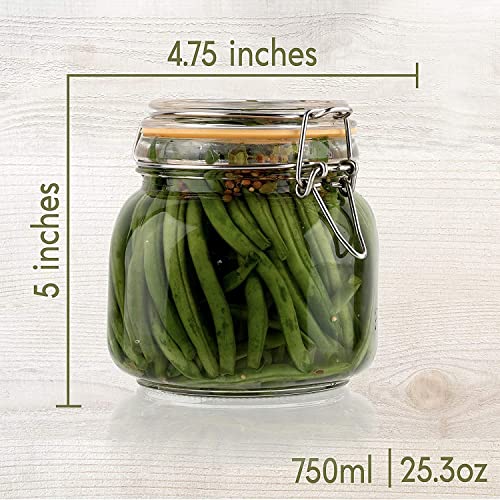 Hovico 25 oz Glass Jars With Airtight Lids And Leak Proof Rubber Gasket,Wide Mouth Mason Jars With Hinged Lids For Kitchen Canisters 750ml, Glass Storage Containers