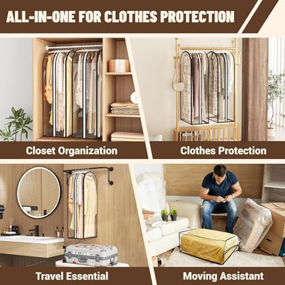 Garment Bags for Hanging Clothes 40” Long, Ultra Clear Suit Bags for Closet Storage, Moving Organization, Travel Covers with 10" Gussets for Coat, Dress, Shirt and Sweater - 2 PCS