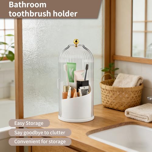 Toothbrush Holders with Sliding Lid for Bathroom Counter Organizer, Tooth Brush Toothpaste Holder for Bathroom Vanity Makeup Brushes Holder