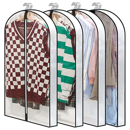 40" Clear Garment Bags for Hanging Clothes, 4" Gusseted Suit Bags for Closet Storage, Hanging Clothes Storage Suit Cover Bags with Zipper for Coats, Jackets, Shirts, 4 Packs