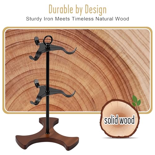 Coffee Mug Tree,Solid Wood Base Y Shape 6 Iron Hooks | Squeeze Free Angled,Space Saving Mug Stand,Effortless Setup,Elegant Decor For Kitchen And Coffee Bar Accessories